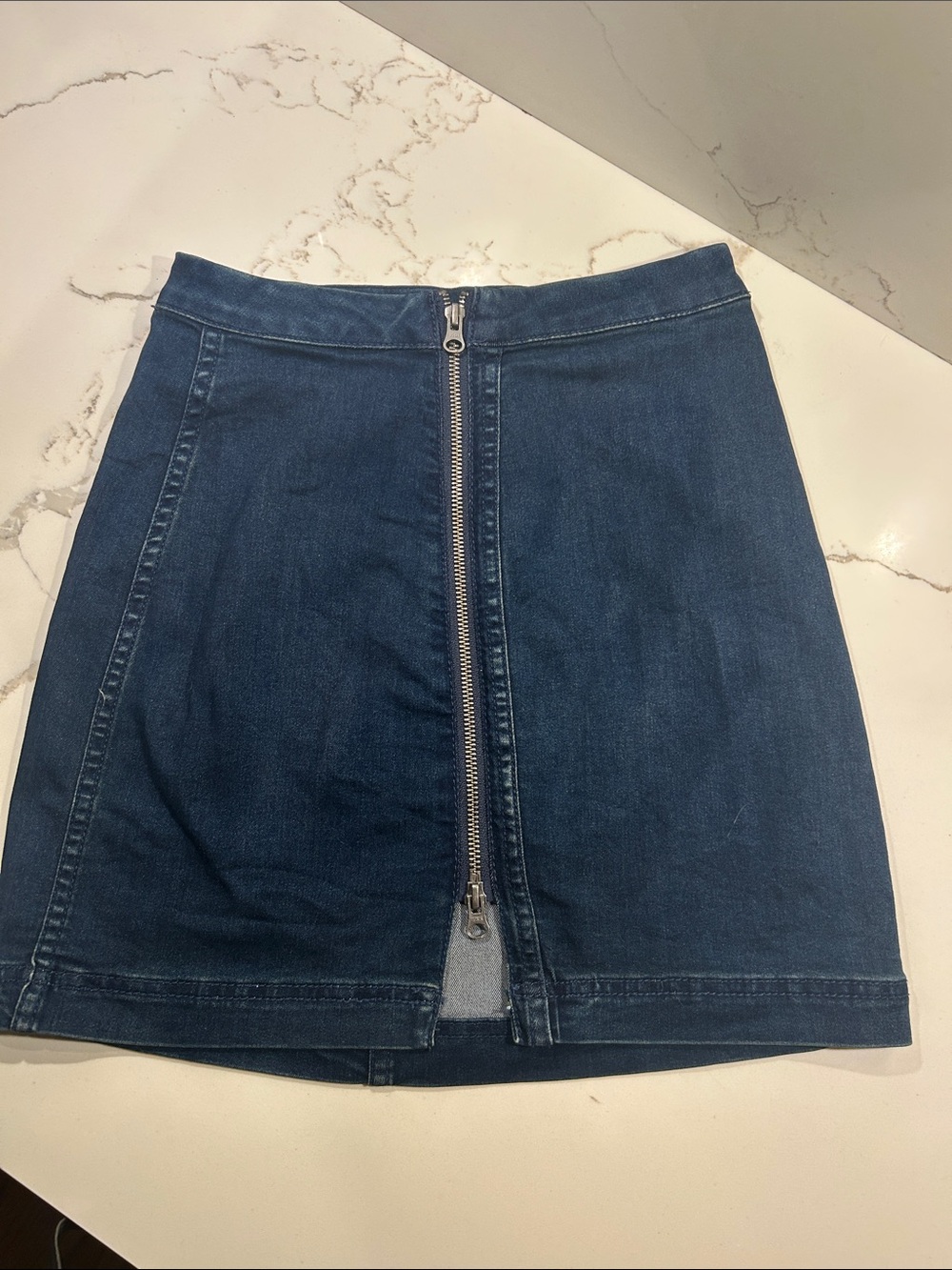 Free People Dark Blue Denim Front-Zip Mini Skirt